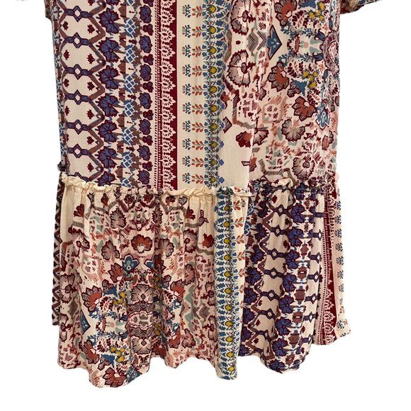 Boho Chic I.N.N.Y. Patchwork Print Dress Ruffled Neckline 3/4 Sleeves S Cottage - Picture 7 of 11